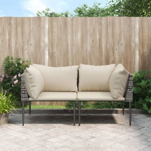 vidaXL Garten-Ecksofas mit Kissen 2 Stück Grau Poly Rattan, 364126