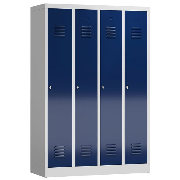 Lüllmann ClassiX Garderobenschrank, 4 Abteile, 1800 x 1185 x 500 mm, lichtgrau/enzianblau, X-510141