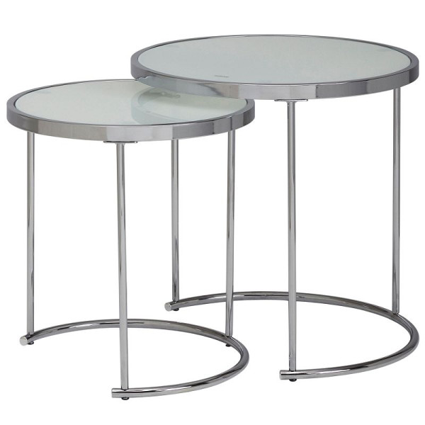 Wohnling Design Beistelltisch Rund Ø 50/42 cm - 2 teilig Weiß Silber mit Glasplatte, WL5.986