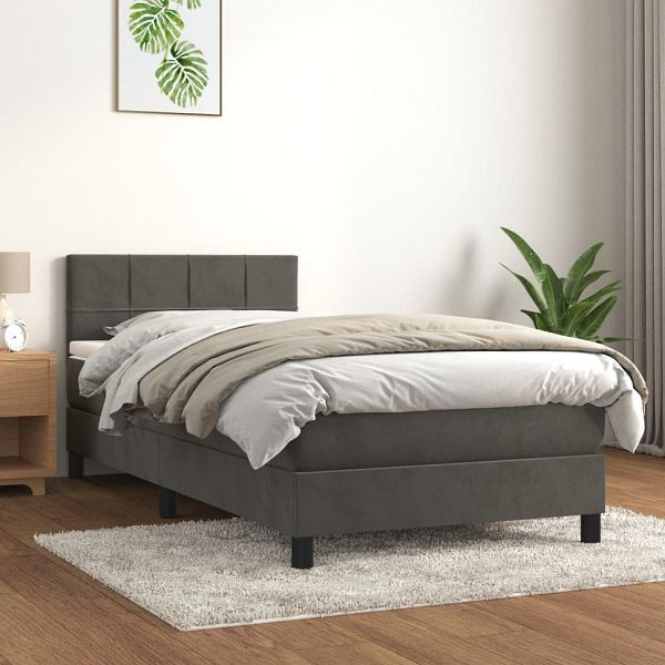 vidaXL Boxspringbett mit Matratze Dunkelgrau 90x200 cm Samt, 3141282