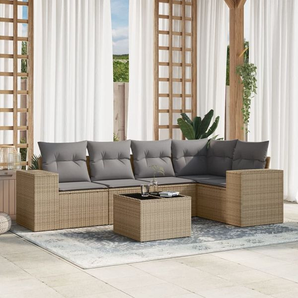 vidaXL 6-teilig Garten-Sofagarnitur mit Kissen Beige Poly Rattan, 3254876