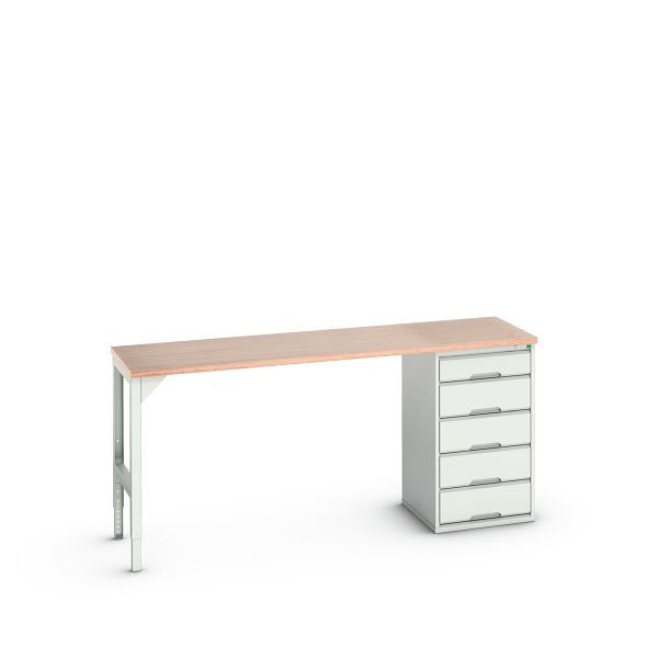 bott verso Unterbauwerkbank (Multiplex) mit 5 Schubladen (Breite: 525mm) BxTxH: 2000 x 600 x 930 mm, Lichtgrau / Lichtgrau, 16921950.16