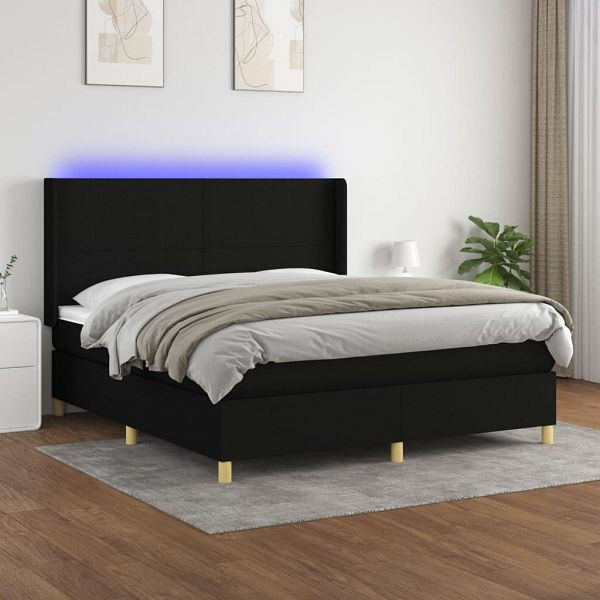 vidaXL Boxspringbett mit Matratze & LED Schwarz 160x200 cm Stoff, 3138727