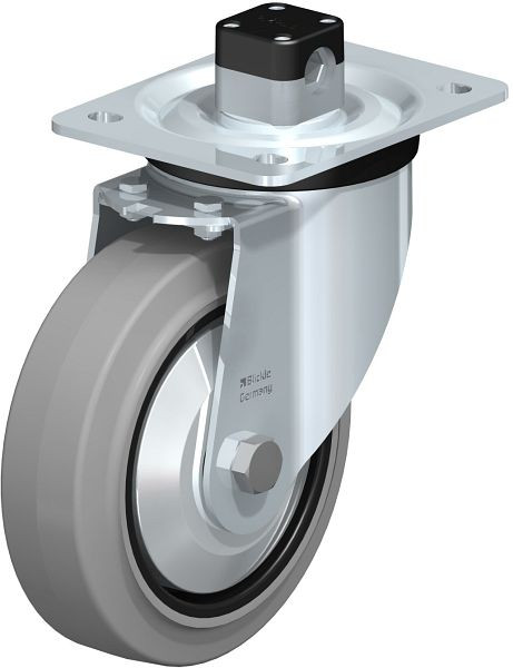 Blickle L-POEV 160KD-CS11-SG-FA Stahlblech-Lenkrolle, mittelschwere Ausführung, mit Anschraubplatte & Zentralfeststeller, Elastik-Vollgummi, Grau, 850639