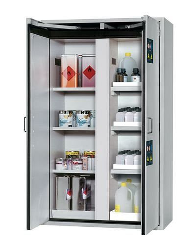asecos Feuerbeständiger Gefahrstoffschrank, Fach- und Wannenböden, Bodenwannen, grau, B 1196 mm, 224697