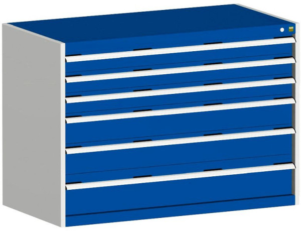 bott cubio Schubladenschrank bestückt mit 6 Schwerlastschubladen BxTxH: 1300 x 650 x 900 mm, RAL 7035/5010, 40022116.11V