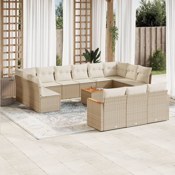 vidaXL 14-teilig Garten-Sofagarnitur mit Kissen Beige Poly Rattan, 3258866