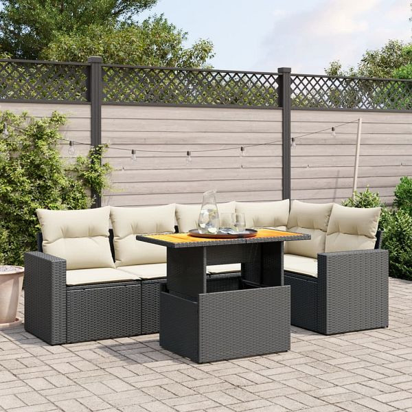 vidaXL 6-tlg. Garten-Sofagarnitur mit Kissen Schwarz Poly Rattan, 3271301