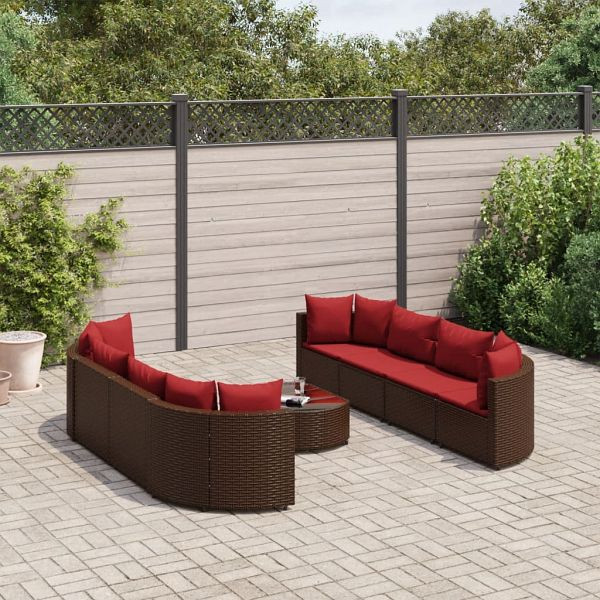 vidaXL 9-teilig Garten-Sofagarnitur mit Kissen Braun Poly Rattan, 3308429