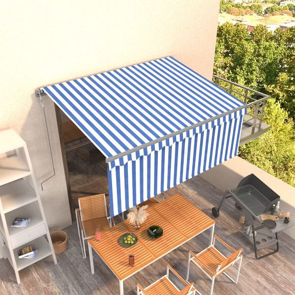 vidaXL Markise Automatisch Einziehbar mit Volant 3x2,5 m Blau und Weiß, 3069386
