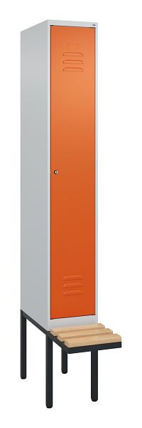 C+P Umkleidespind Classic PLUS, 2120x300x815mm, 7035/2004, Zylinderschloss, Buche-Sitzleisten, 3 Doppel-Haken, 0800407-10 S10120