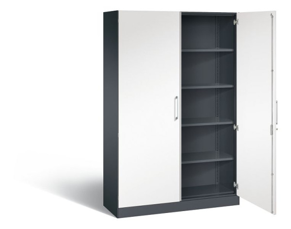 C+P Flügeltürenschrank Asisto, H1980xB1200xT435mm, Farbe: Schwarzgrau / Verkehrsweiß, Bügelgriff, 5 OH, 141001-000 S10239
