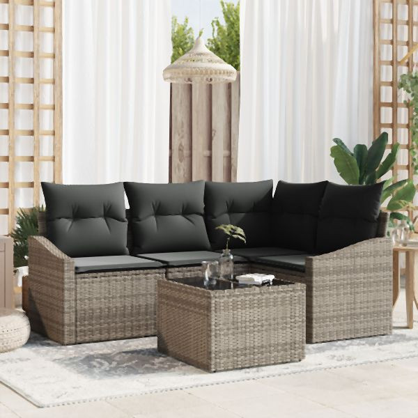 vidaXL 4-teiliges Garten-Esszimmer-Set mit Kissen Schwarz Poly Rattan, 3355378