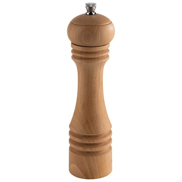 APS Pfeffermühle, Ø 6 x 23 cm, Buchenholz, hell, Keramikmahlwerk, Mahlgrad stufenlos einstellbar, Schaft aus Edelstahl, 40572