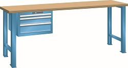 LISTA Werkbank 27x36E (BxTxH) 2000x800x850mm Buche KEY Lock, Lichtblau, 3 Schubladen, 59.215.010