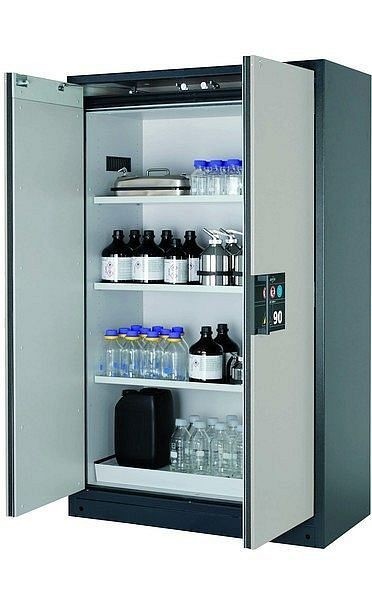 asecos Sicherheitsschrank Q-CLASSIC-90, Q90.195.120 in lichtgrau RAL 7035 mit 3x Fachboden (Stahlblech), 30001-041-30003