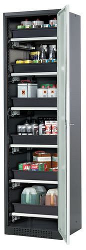 asecos Chemikalienschrank Systema-T CS-56R, Korpus anthrazit, Flügeltüren grau, 6 Tablarauszüge, 209069