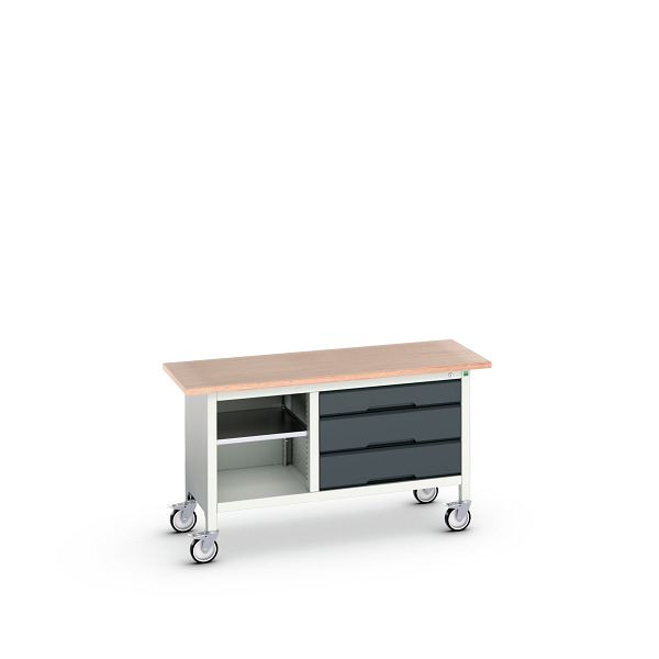 bott verso mobile Kastenwerkbank mit offenem Schrank / Schubladenschrank mit 3 Schubladen, BxTxH: 1500x600x830mm, Lichtgrau / Anthrazitgrau, 16923213.19