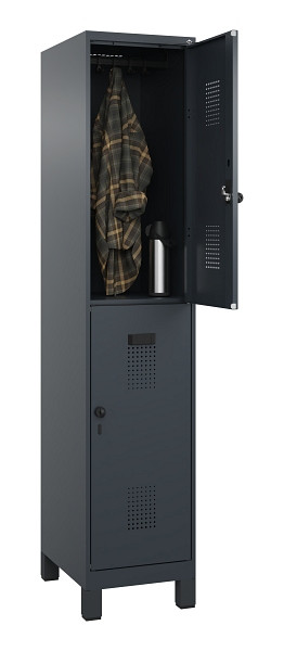 C+P Doppelstöckiger Spind Evolo PLUS, mit Füßen, 2 Fächer, 1950x400x500mm, 7016, RAL 7016 Anthrazitgrau, Drehriegel, 049310-12 S10016