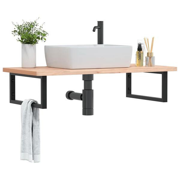 vidaXL Waschbeckenregal Wandmontage Stahl und Massivholz Buche, 3302433