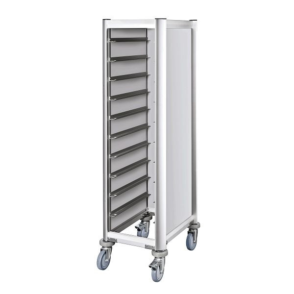 WAS Trolley Mensa Tablettwagen für 10 Tabletts, 51,5 x 47,5 x 165, cm, silberfarben, Alu-Profile/MDF, 1955450
