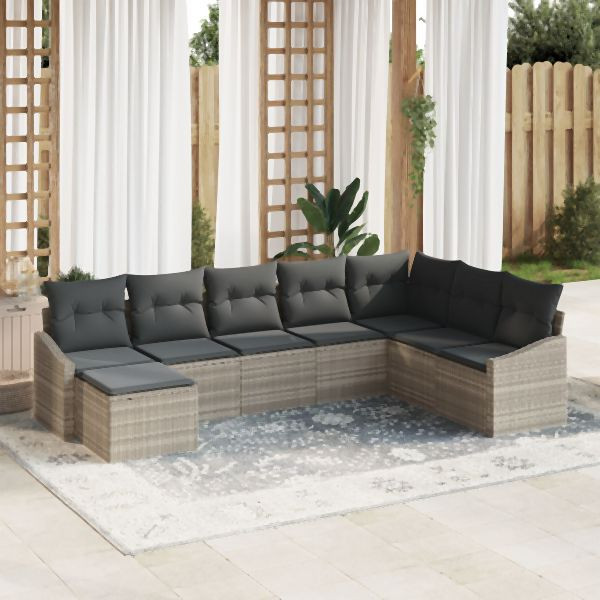 vidaXL 8-teiliges Garten Essaloha mit Kissen Lichtgrau Poly Rattan, 3355511