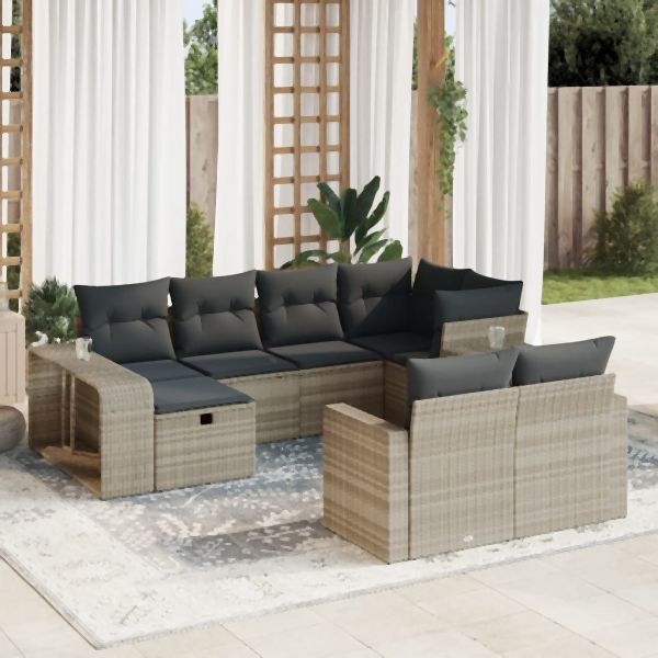 vidaXL 10-tlg. Garten-Sofagarnitur mit Kissen Hellgrau Poly Rattan, 3326066
