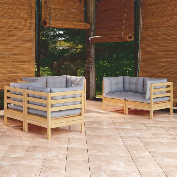 vidaXL 6-tlg. Garten-Lounge-Set mit Grauen Kissen Kiefer Massivholz, 3096243