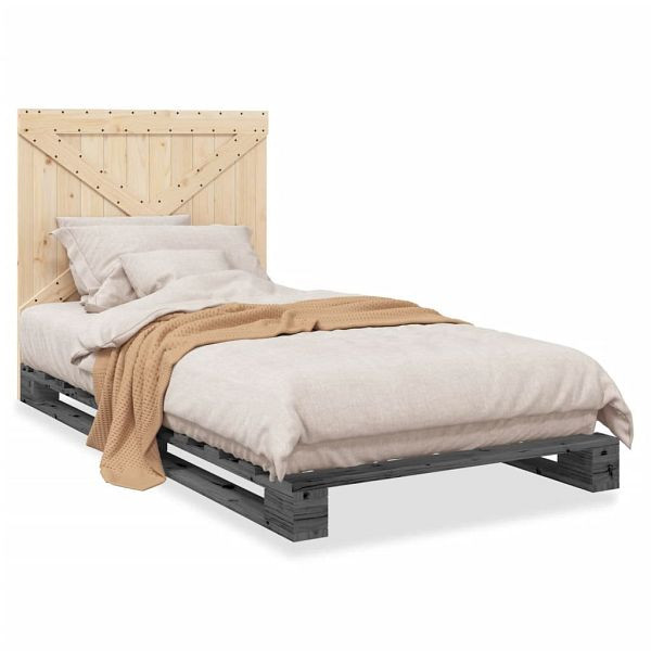 vidaXL Massivholzbett mit Kopfteil Grau 100x200 cm Kiefer, 3281581