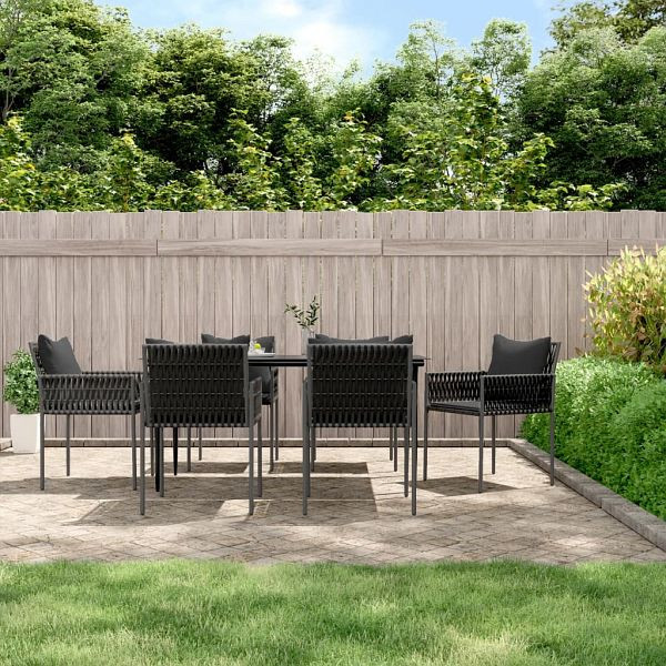 vidaXL 7-teilig Garten-Essgruppe mit Kissen Poly Rattan und Stahl, 3187060