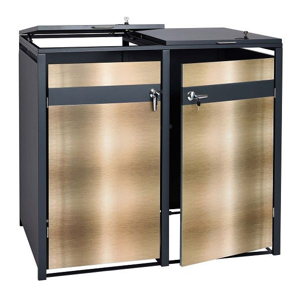 Mendler 2er Mülltonnenverkleidung HWC-J82, Mülltonnenbox, erweiterbar, Metall 50kg, anthrazit, gold, 83381+83382