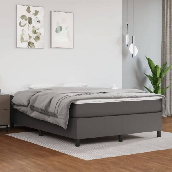 vidaXL Boxspringbett mit Matratze Grau 140x190 cm Kunstleder, 3144606