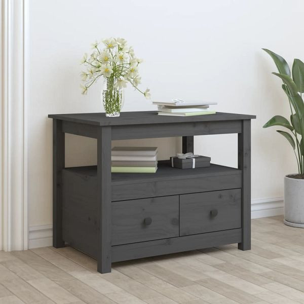vidaXL Couchtisch Grau 71x49x55 cm Massivholz Kiefer, 820938