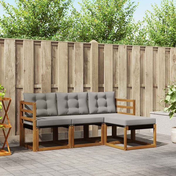 vidaXL Outdoor-Sofagarnitur mit Kissen 4-teilig Natürlich und Hellgrau, 3368534