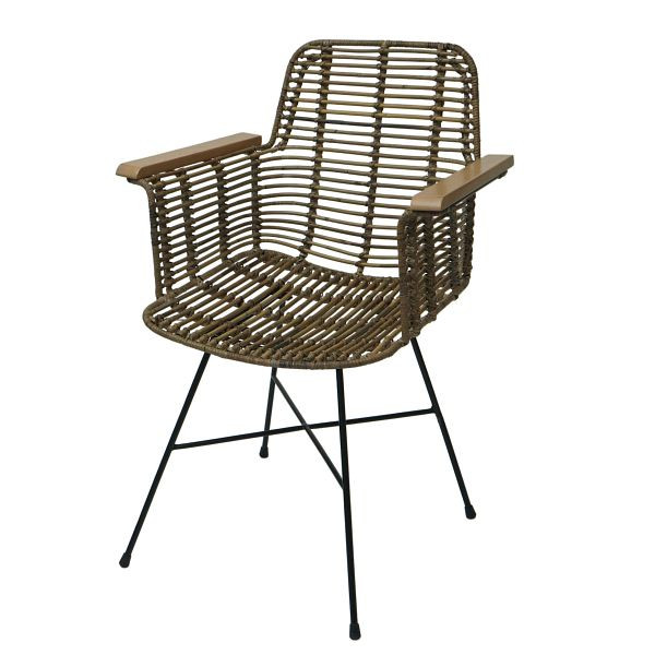 Mendler Esszimmerstuhl HWC-M29, Küchenstuhl Korbstuhl Rattansessel Rattanstuhl Stuhl mit Armlehnen, Kubu Rattan Holz Metall, 104087