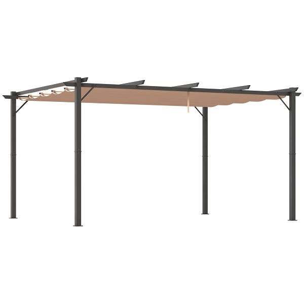 Outsunny Pergola Pavillon mit einstellbarem Stoffdach 3 x 4 m Terrassen-Vordach Aluminium Sonnenschutz Überdachung Terrasse Garten Grau+Braun, 84C-055BK