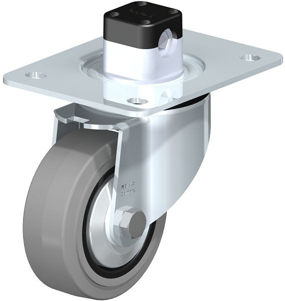 Blickle LK-POEV 100K-3-CS11-SG-FA Stahlblech-Lenkrolle, schwere Ausführung, mit Anschraubplatte & Zentralfeststeller, Elastik-Vollgummi, Grau, 851056