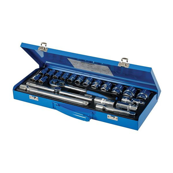 Silverline Steckschlüssel mit Ratschengriff, 1/2-Zoll-Antrieb, metrisch, 21-tlg. Satz, 21-tlg, 675046