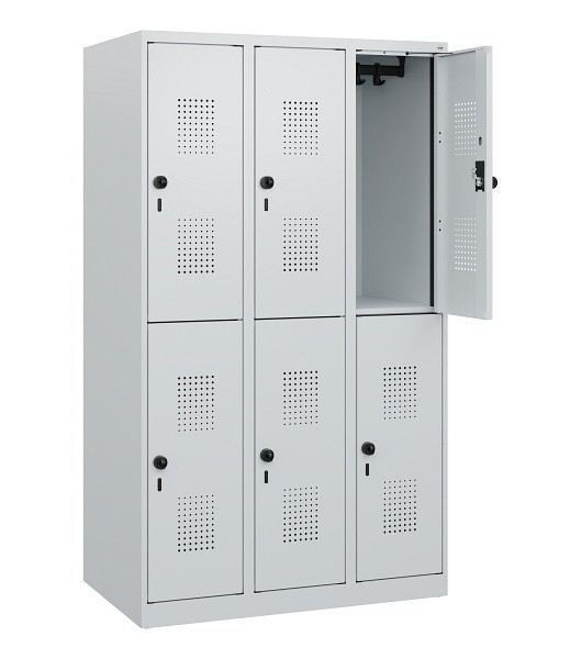 C+P Doppelstöckiger Spind Evolo PLUS, 6 Fächer, 1530x900x500mm, 7035/7035, Drehriegel, 0493005-30 S10013