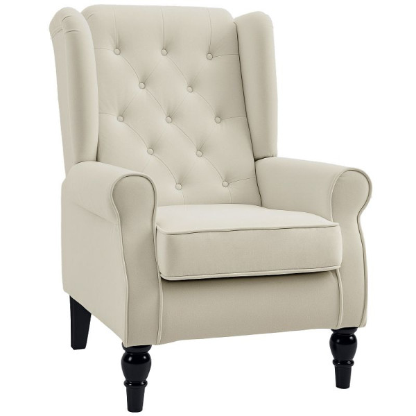 HOMCOM Ohrensessel Sessel mit Tufting, hoher Rückenlehne, Gepolstert Loungesessel mit abgerundeten Armlehnen, Holzbeine, 833-695V80CW