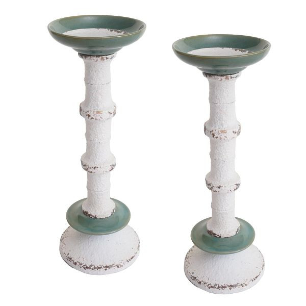 Mendler 2er-Set Kerzenständer HWC-N35, Kerzenhalter Kerzensäule, Shabby-Look Vintage Metall Keramik Höhe 36cm, 106175