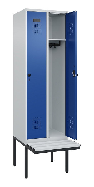 C+P Spind Evolo PLUS, 2 Abteil, 2120x600x815mm, 7035/5010, Drehriegel, Material Sitzfläche Kunststoff, 0490407-20 S10060