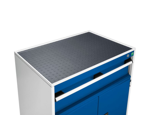bott cubio Schrankauflage mit Abrollrand und Kunststoffbelag BxTxH: 525 x 650 x 15 mm, RAL 7035, 42102006.16M