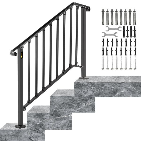 VEVOR Treppengeländer Handlauf Eingangsgeländer für 3 oder 4 Treppen, LTFS3H4BHSTL00001V0