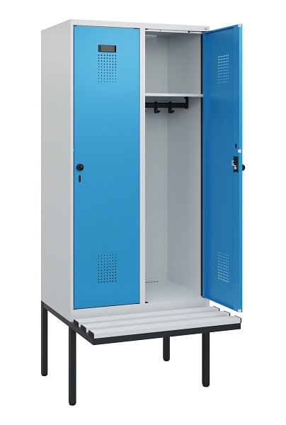 C+P Spind Evolo PLUS, 2 Abteile, 1950x800x815mm, 7035/5012, Drehriegel, Sitzfläche Kunststoff, 0490405-22 S10061