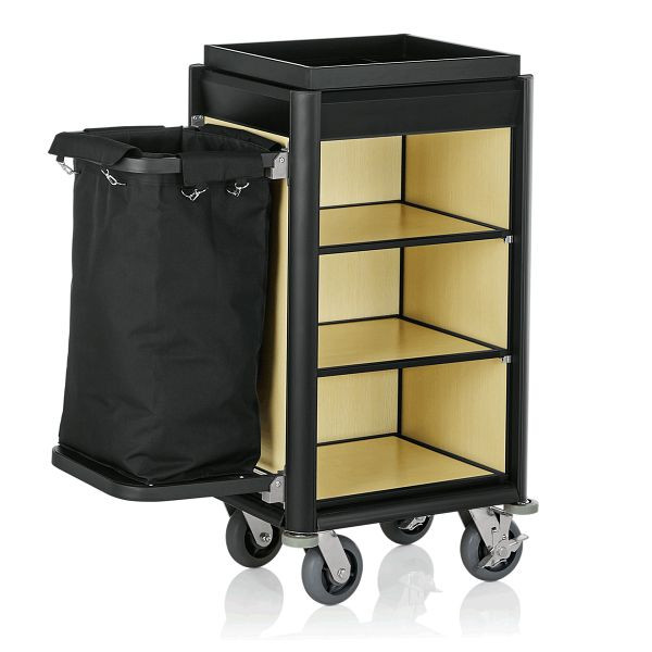 WAS Zimmerservicewagen Isabella, 1 Wäschesack, 95 x 53, x 116 cm, schwarze Kantenprofile & helle Holzoptik, 4456001