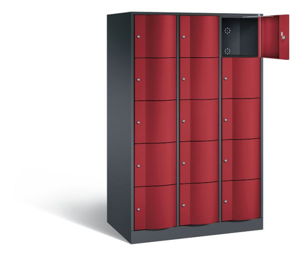 C+P XL-Schließfachschrank Resisto, H1950xB1148xT640mm, Farbe: Schwarzgrau / Rubinrot, 8570-373 S10106