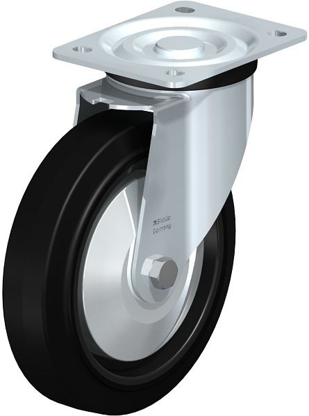 Blickle L-POEV 200KD-FA Stahlblech-Lenkrolle, mittelschwere Ausführung, mit Anschraubplatte, Elastik-Vollgummi, Schwarz, 749377