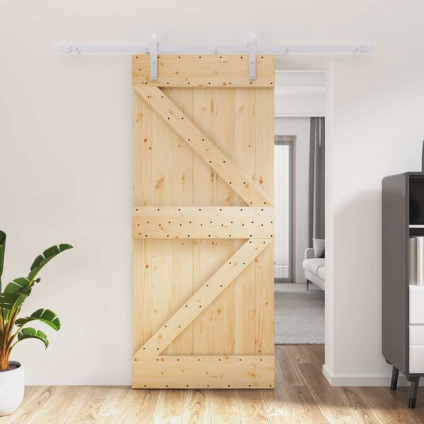 vidaXL Schiebetür Natürlich und Weiß 90 x 210 cm Massives Kiefernholz, 3444949