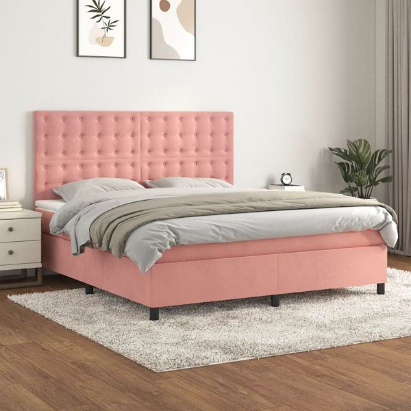 vidaXL Boxspringbett mit Matratze Rosa 180x200 cm Samt, 3143282
